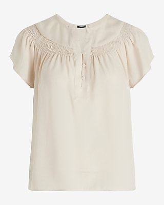 Smocked Flutter Sleeve Half Button Up Gramercy Tee
