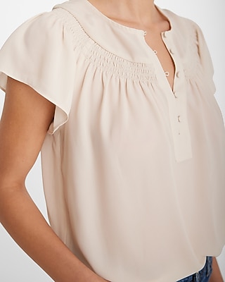 Smocked Flutter Sleeve Half Button Up Gramercy Tee