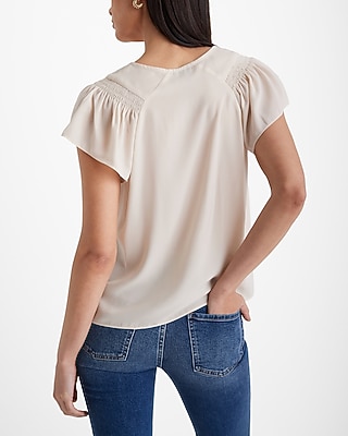 Smocked Flutter Sleeve Half Button Up Gramercy Tee