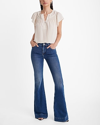 Smocked Flutter Sleeve Half Button Up Gramercy Tee