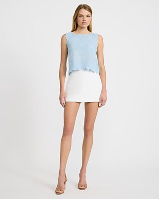 Embroidered Crew Neck Scalloped Trim Tank