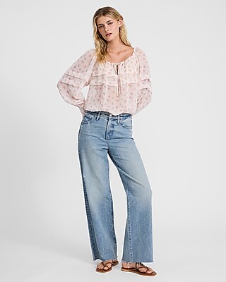 Floral Ruffle Tie Neck Long Sleeve Top
