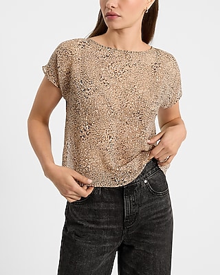 Leopard Crew Neck Woven Top