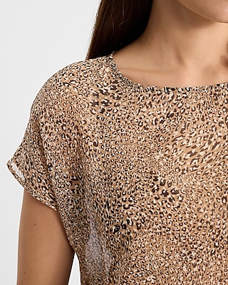 Leopard Crew Neck Woven Top