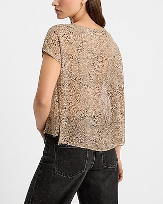 Leopard Crew Neck Woven Top