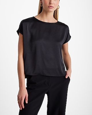 Satin Crew Neck Boxy Woven Tee