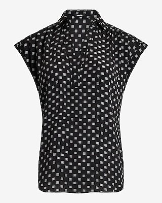 Printed Collared V-Neck Short Sleeve Top