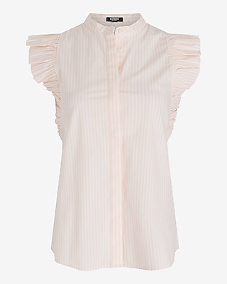 Poplin Striped Flutter Sleeve Button Up Gramercy Shirt