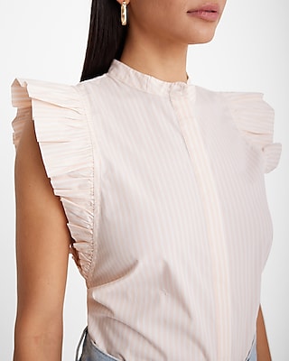 Poplin Striped Flutter Sleeve Button Up Gramercy Shirt