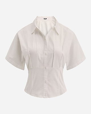 Short Sleeve Pleated Cinched Waist Shirt