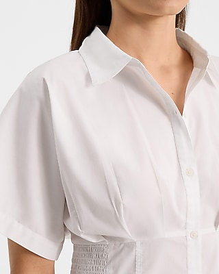 Short Sleeve Pleated Cinched Waist Shirt