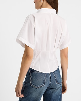 Short Sleeve Pleated Cinched Waist Shirt