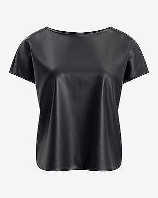 Faux Leather Crew Neck Tee