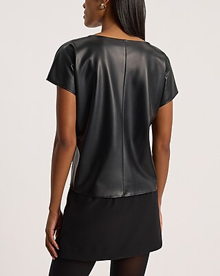 Faux Leather Crew Neck Tee