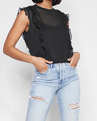 Short Ruffle Sleeve Banded Bottom Top