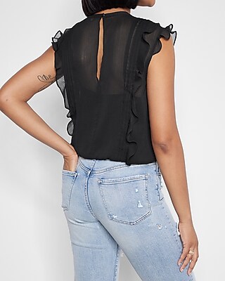 Short Ruffle Sleeve Banded Bottom Top