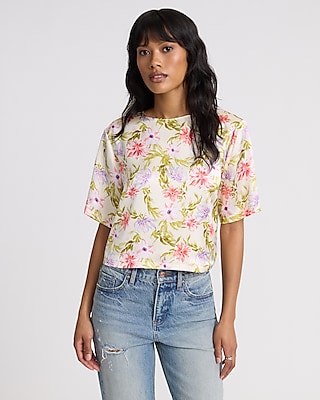 Satin Floral Crew Neck Short Sleeve Tee