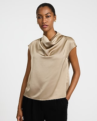 Satin Cowl Neck Cap Sleeve Top | Express