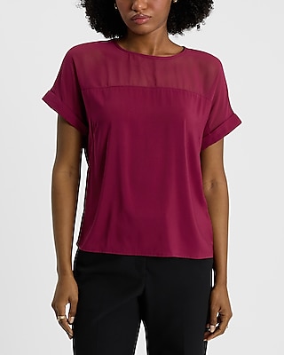 Mesh Pieced Crew Neck Short Cuff Sleeve Gramercy Tee