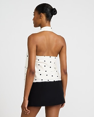 Satin Polka Dot Halter Cowl Neck Scarf Top