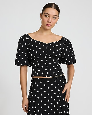 Puff Sleeve Button Front Top | Express