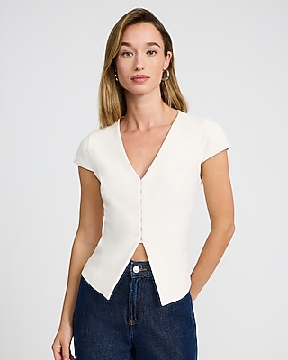 Signature Stretch Short Sleeve Hook & Eye Tailored Top