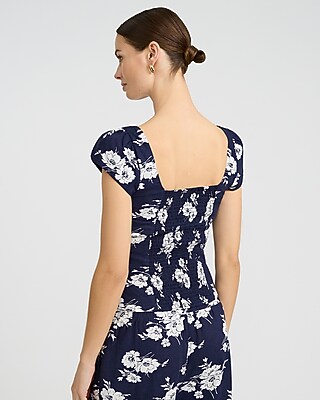 Linen-Blend Floral Square Neck Cap Sleeve Top