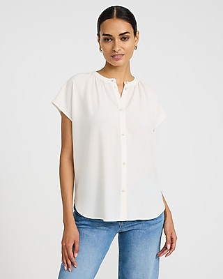 Crew Neck Short Sleeve Novelty Button Front Top