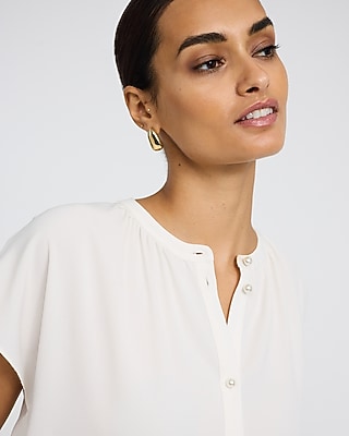 Crew Neck Short Sleeve Novelty Button Front Top