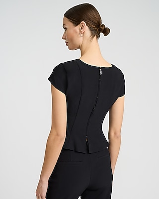 Studio Stretch Twill Short Sleeve Peplum Tailored Top - image 2