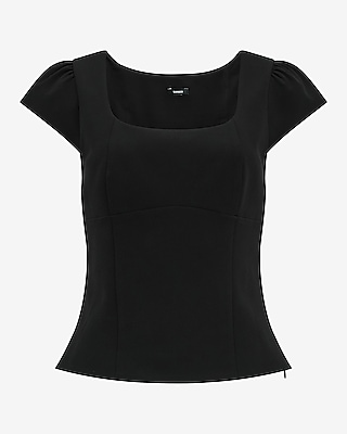 Studio Stretch Twill Square Neck Cap Sleeve Tailored Top