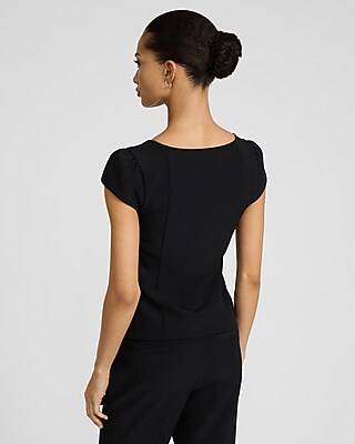 Studio Stretch Twill Square Neck Cap Sleeve Tailored Top