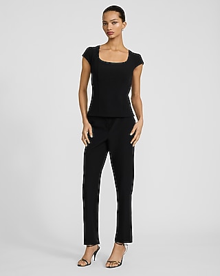 Studio Stretch Twill Square Neck Cap Sleeve Tailored Top