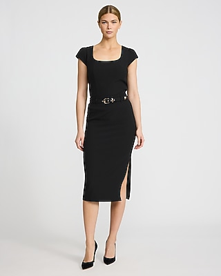 Studio Stretch Twill Square Neck Cap Sleeve Tailored Top