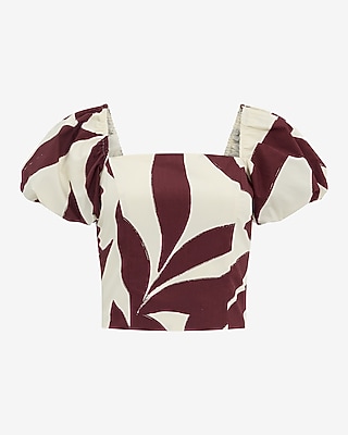 Cotton Poplin Printed Square Neck Puff Sleeve Top