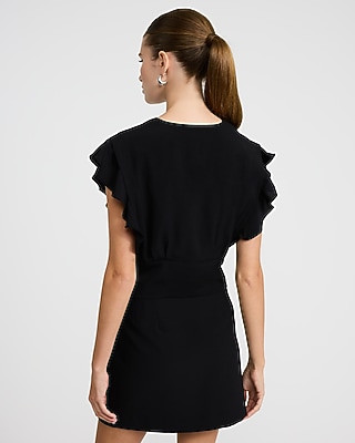 V-Neck Flutter Sleeve Button Front Top