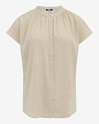 Printed Crew Neck Cap Sleeve Novelty Button Front Top