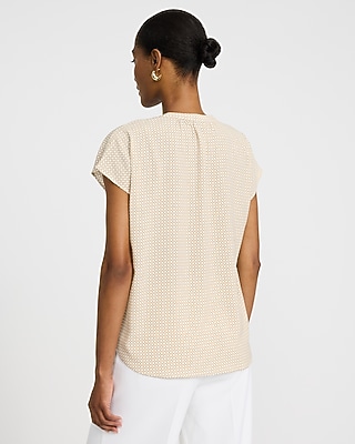 Printed Crew Neck Cap Sleeve Novelty Button Front Top