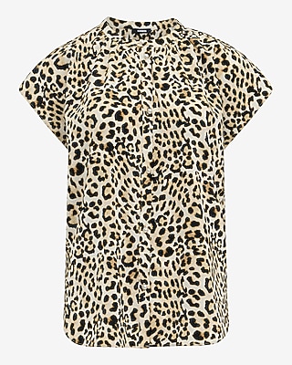 Printed Crew Neck Cap Sleeve Novelty Button Front Top