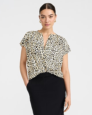 Printed Crew Neck Cap Sleeve Novelty Button Front Top
