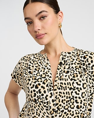 Printed Crew Neck Cap Sleeve Novelty Button Front Top