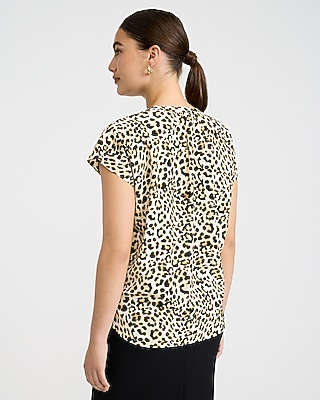 Printed Crew Neck Cap Sleeve Novelty Button Front Top