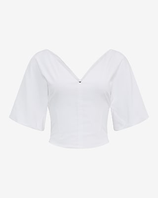 Stretch Cotton V-Neck Dolman Puff Sleeve Top