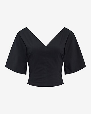 Stretch Cotton V-Neck Dolman Puff Sleeve Top