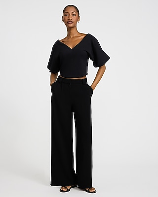 Stretch Cotton V-Neck Dolman Puff Sleeve Top