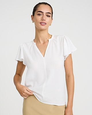 V-Neck Flutter Sleeve Top