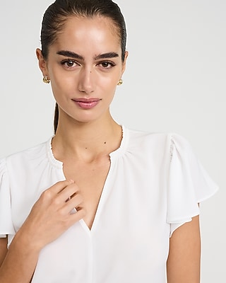 V-Neck Flutter Sleeve Top