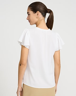 V-Neck Flutter Sleeve Top