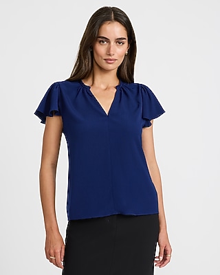 V-Neck Flutter Sleeve Top