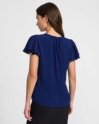 V-Neck Flutter Sleeve Top